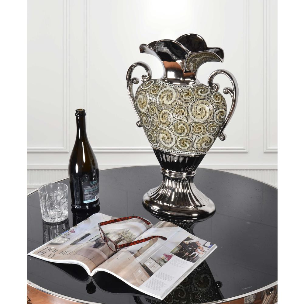 Silver Black Crystal Handle Vase - Pozzby Home Solutions