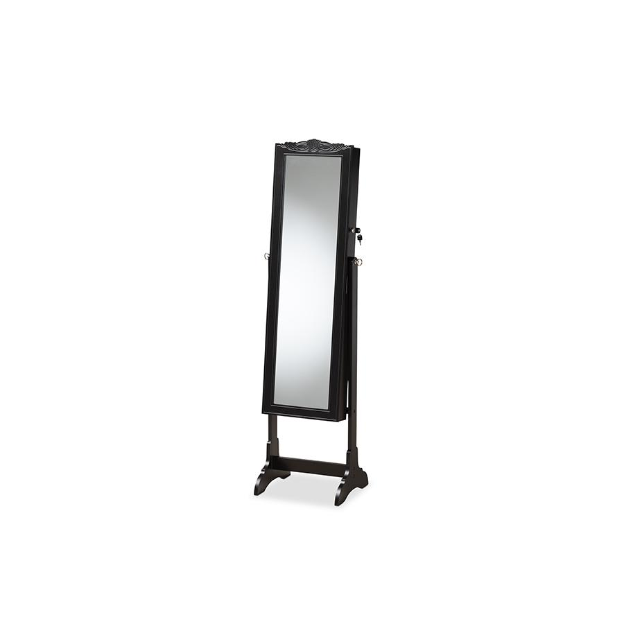 Madigan Modern and Contemporary Black Finished Wood Jewelry Armoire with Mirror