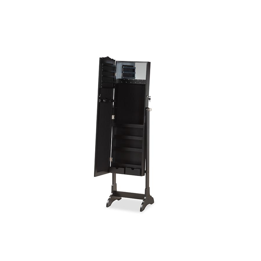 Madigan Modern and Contemporary Black Finished Wood Jewelry Armoire with Mirror