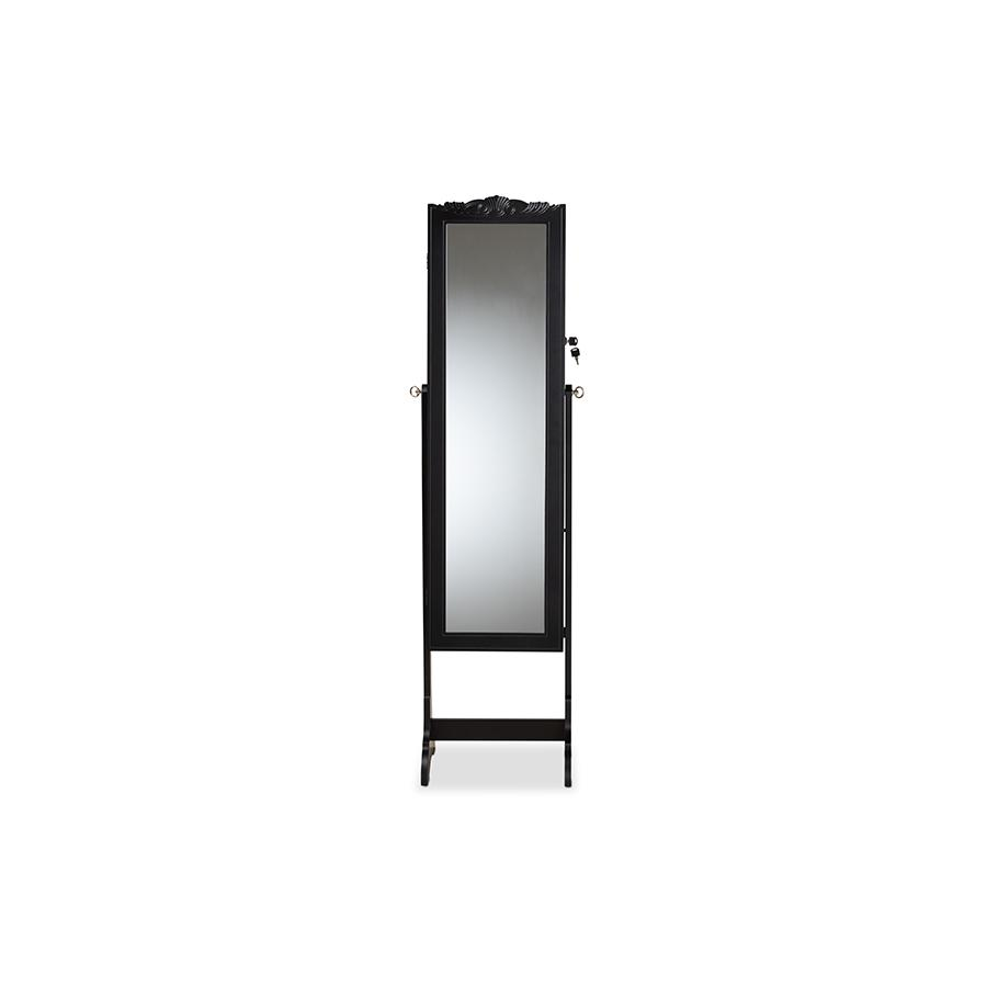 Madigan Modern and Contemporary Black Finished Wood Jewelry Armoire with Mirror