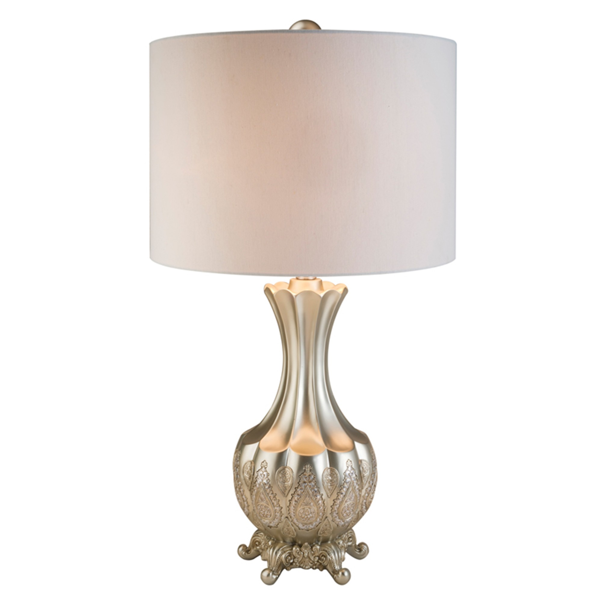 "Elegant Silver Table Lamp With White Linen Lamp Shade" - Pozzby Home Solutions