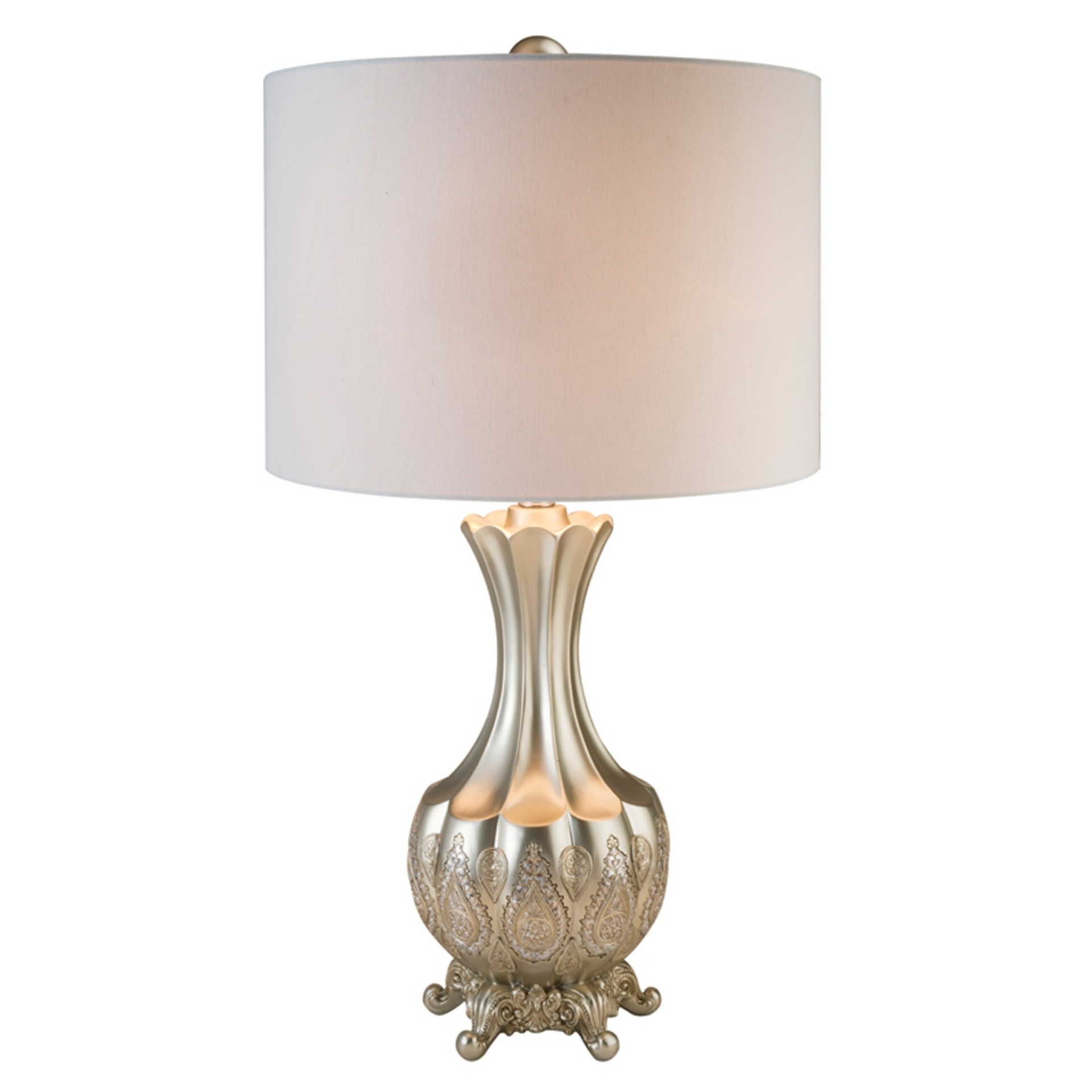 "Elegant Silver Table Lamp With White Linen Lamp Shade" - Pozzby Home Solutions