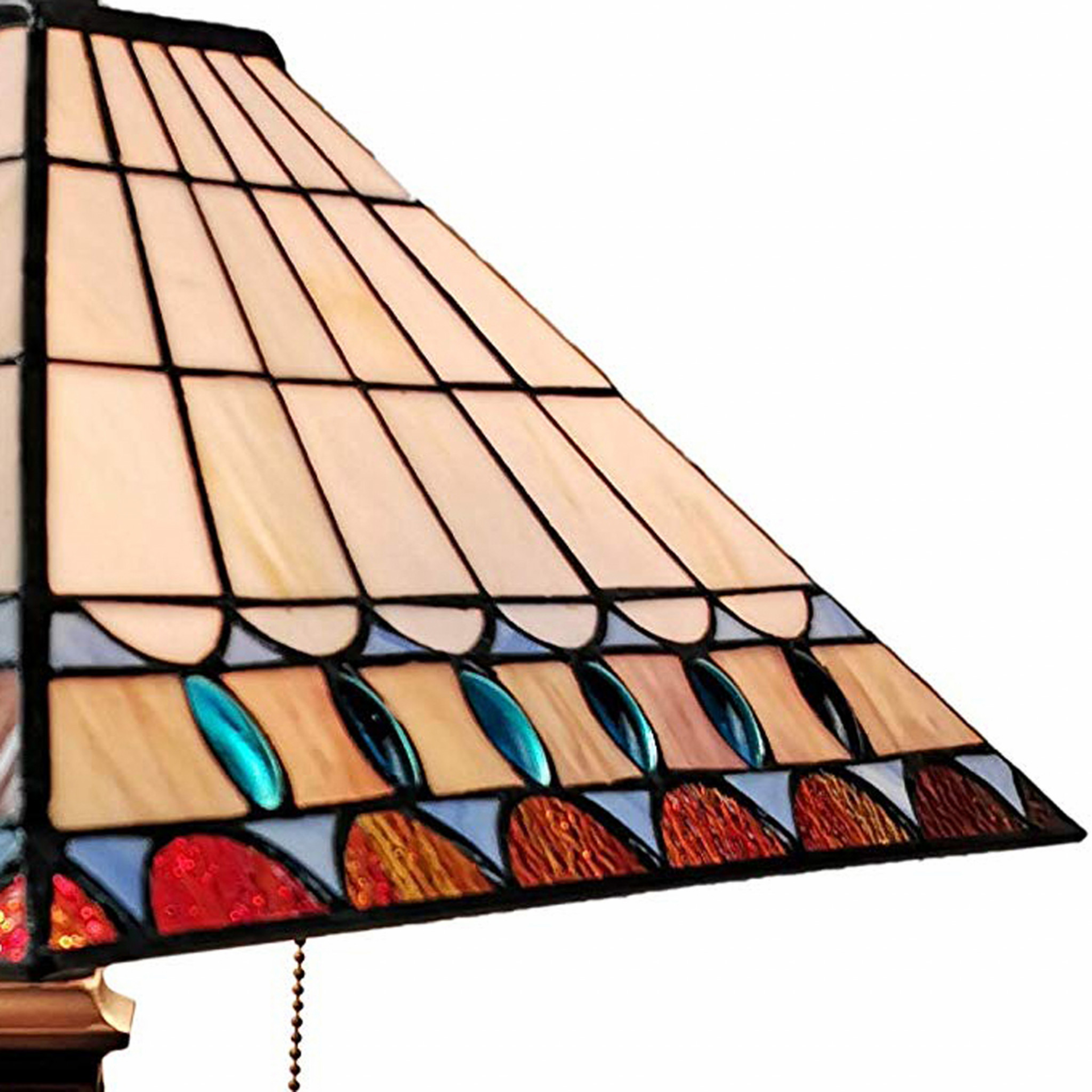 "23"" White Amber and Teal Stained Glass Two Light Mission Style Table Lamp" - Pozzby Home Solutions