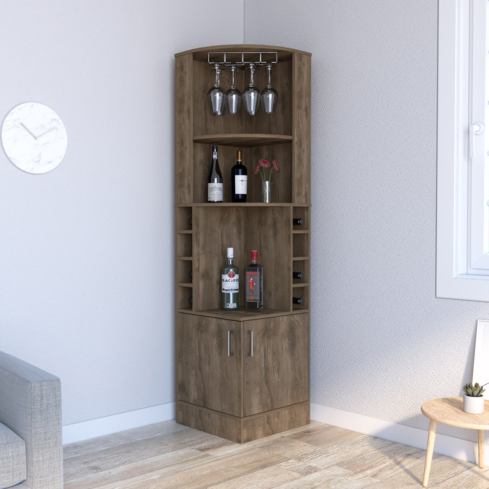 Bar Cabinet Papprika, 8 Wine Cubbies, Double Door, Dark Brown Finish - Pozzby Home Solutions