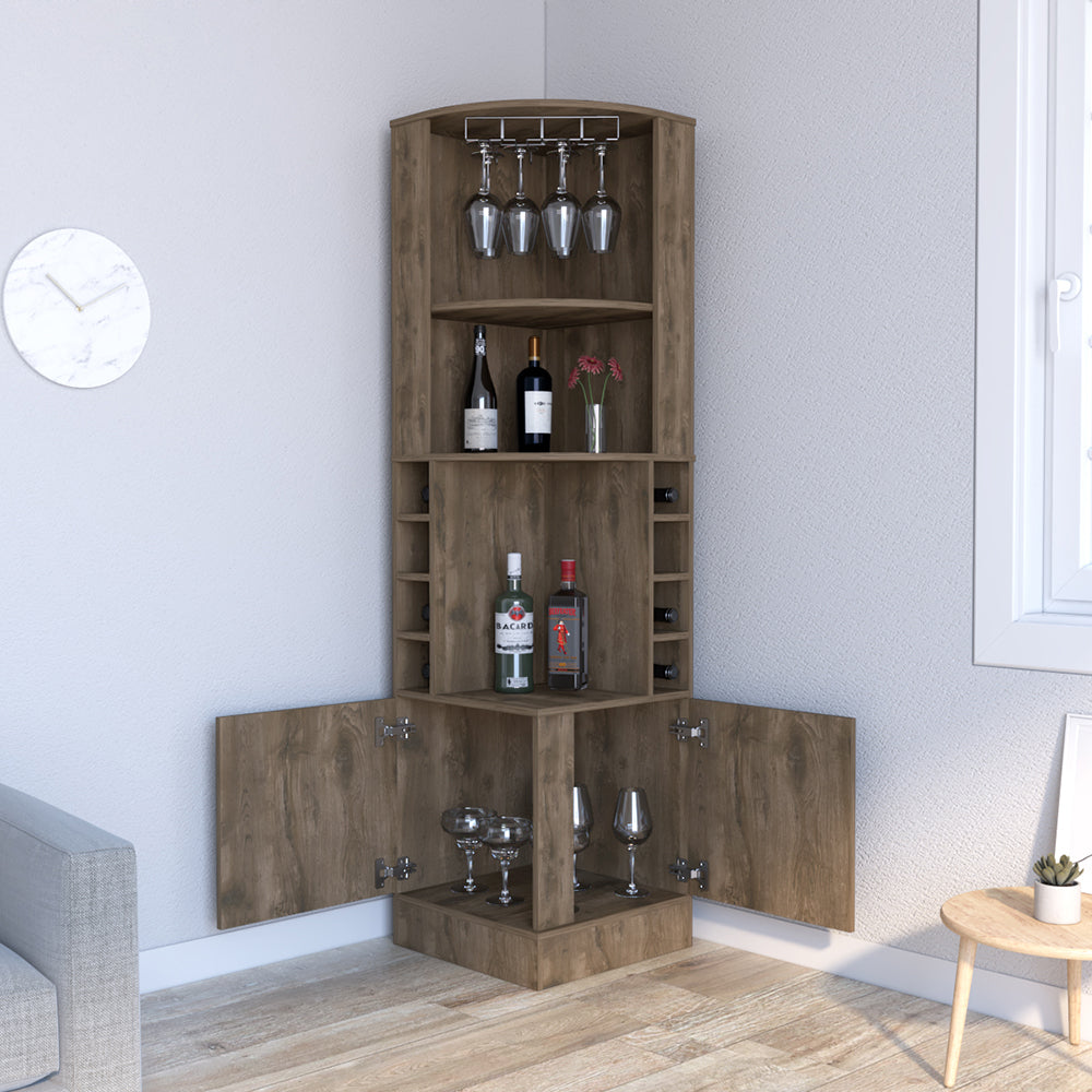 Bar Cabinet Papprika, 8 Wine Cubbies, Double Door, Dark Brown Finish - Pozzby Home Solutions