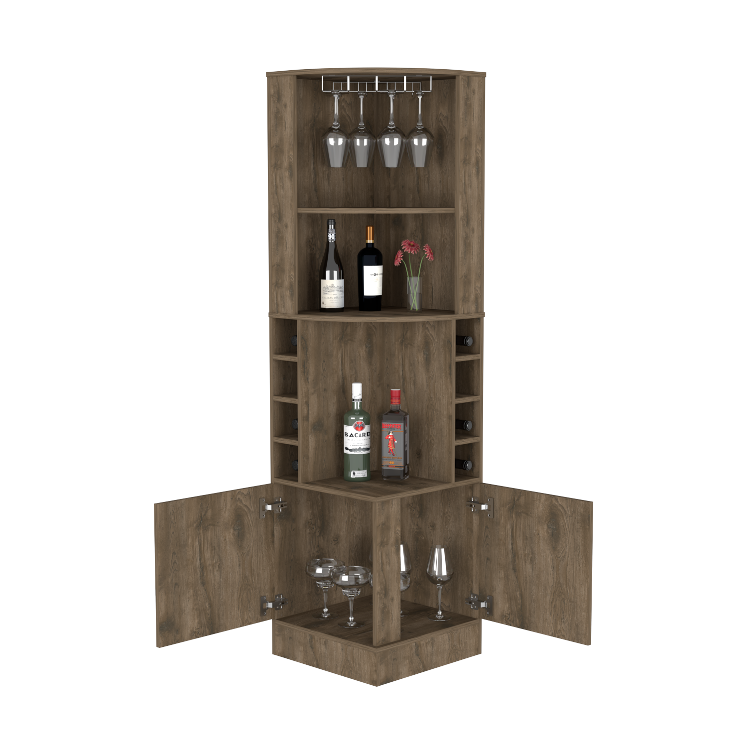 Bar Cabinet Papprika, 8 Wine Cubbies, Double Door, Dark Brown Finish - Pozzby Home Solutions