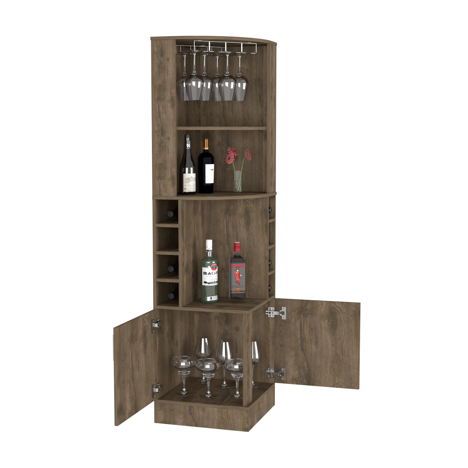 Bar Cabinet Papprika, 8 Wine Cubbies, Double Door, Dark Brown Finish - Pozzby Home Solutions