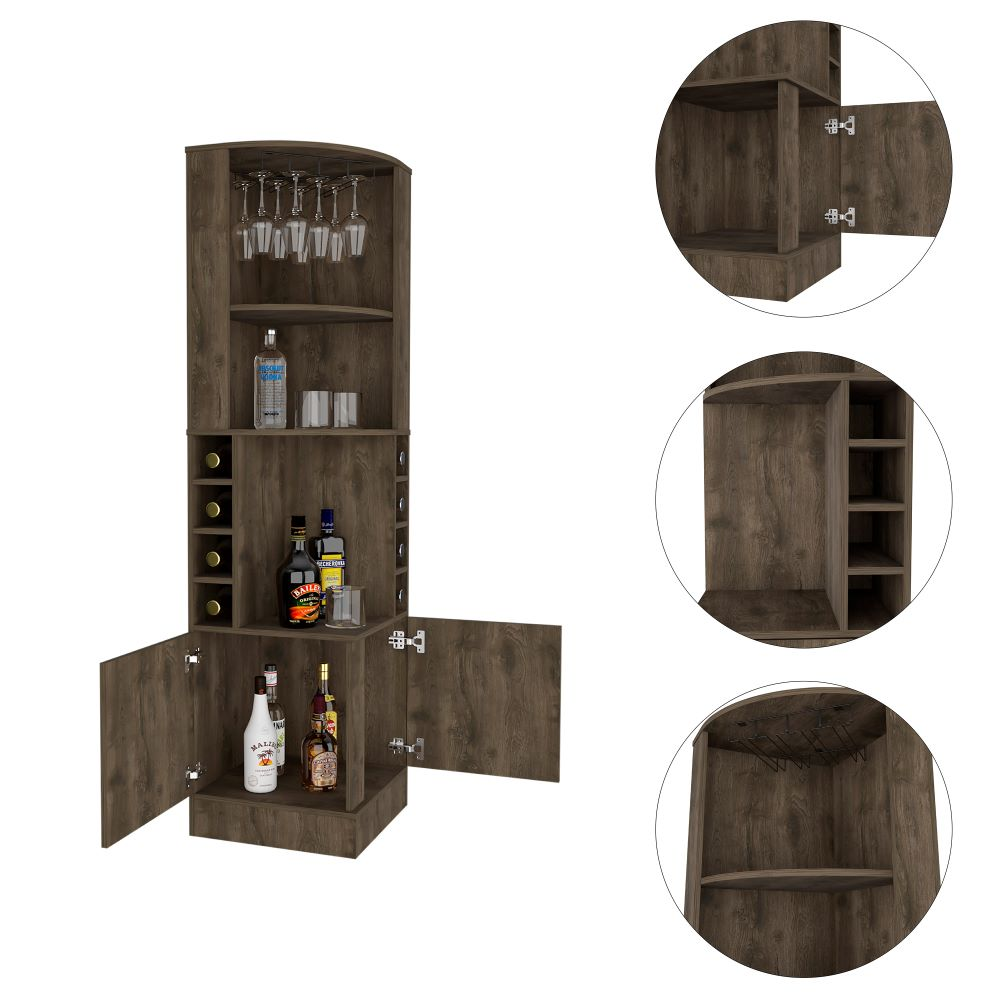 Bar Cabinet Papprika, 8 Wine Cubbies, Double Door, Dark Brown Finish - Pozzby Home Solutions