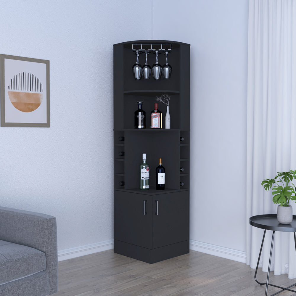 Bar Cabinet Papprika, 8 Wine Cubbies, Double Door, Black Wengue Finish - Pozzby Home Solutions