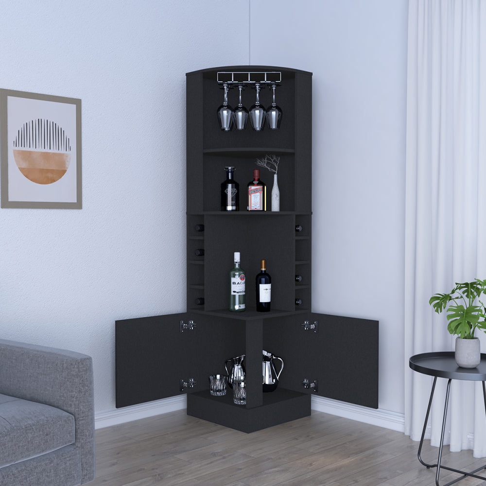 Bar Cabinet Papprika, 8 Wine Cubbies, Double Door, Black Wengue Finish - Pozzby Home Solutions