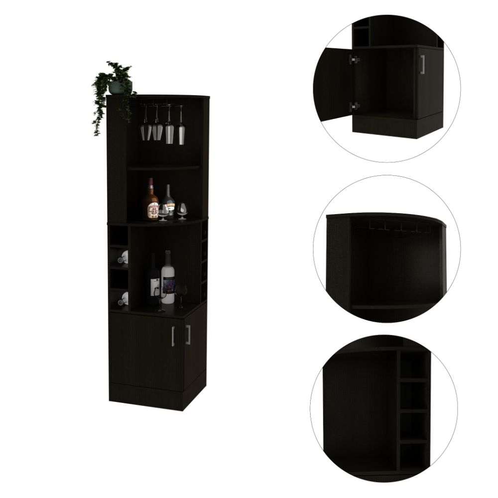 Bar Cabinet Papprika, 8 Wine Cubbies, Double Door, Black Wengue Finish - Pozzby Home Solutions