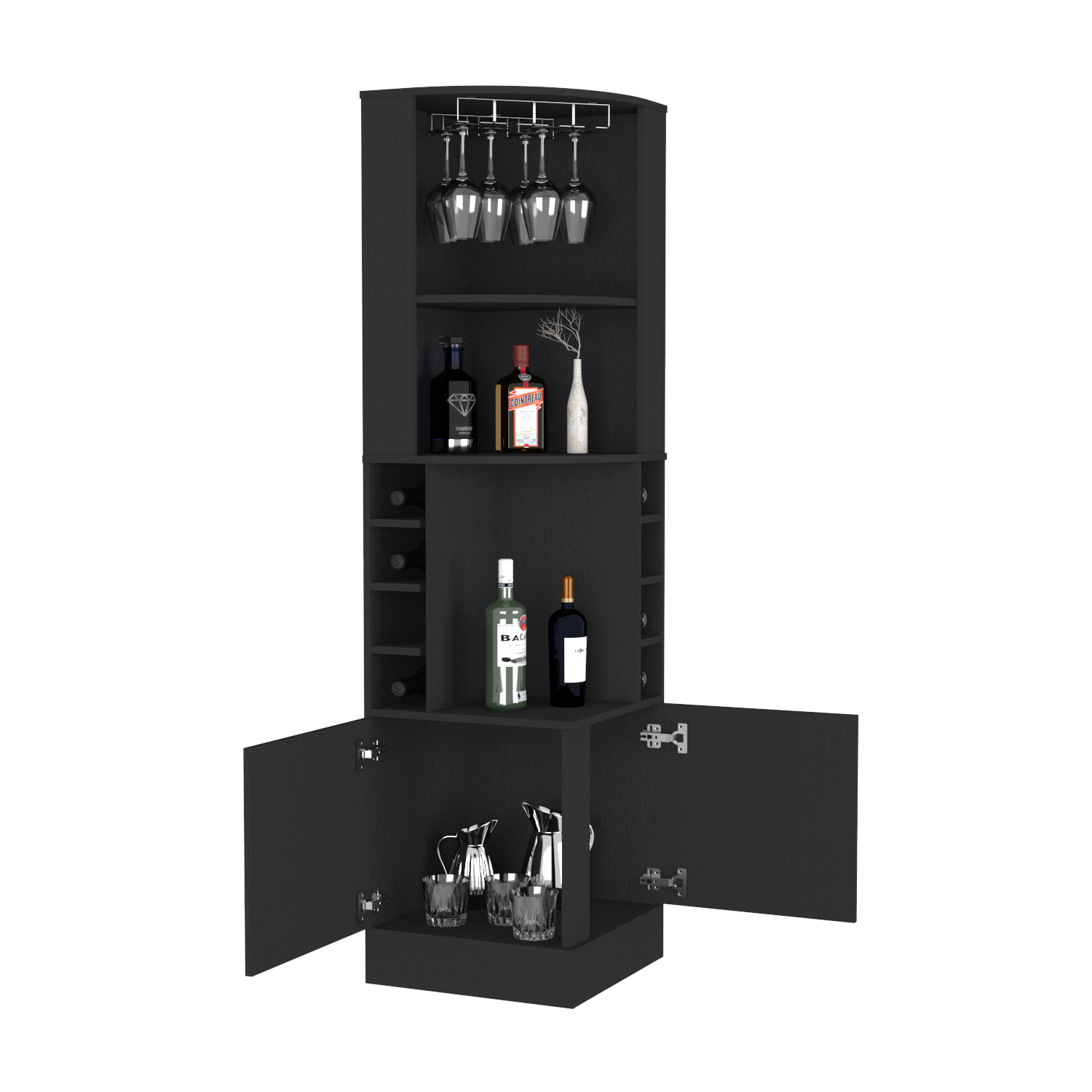 Bar Cabinet Papprika, 8 Wine Cubbies, Double Door, Black Wengue Finish - Pozzby Home Solutions