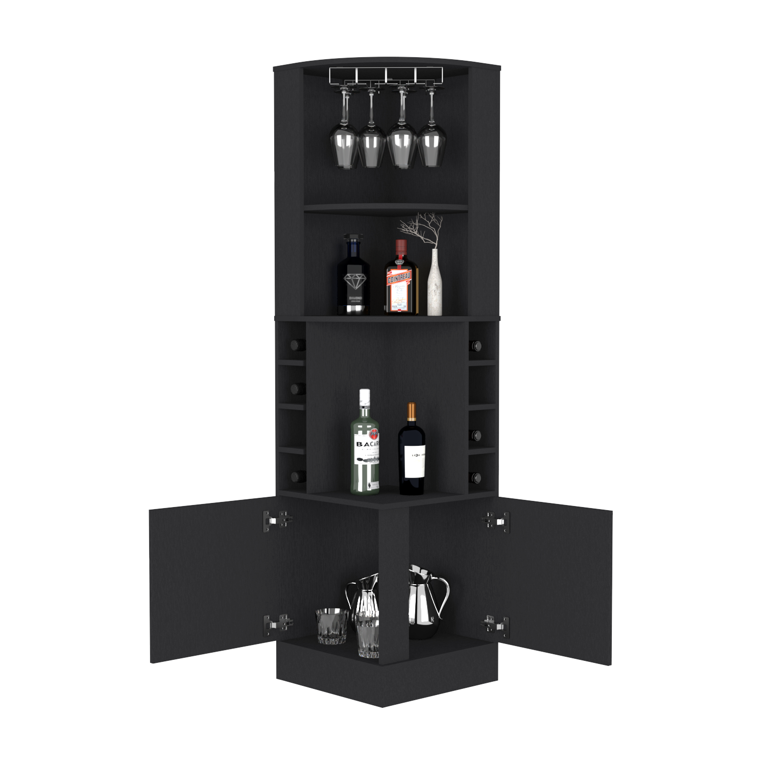 Bar Cabinet Papprika, 8 Wine Cubbies, Double Door, Black Wengue Finish - Pozzby Home Solutions