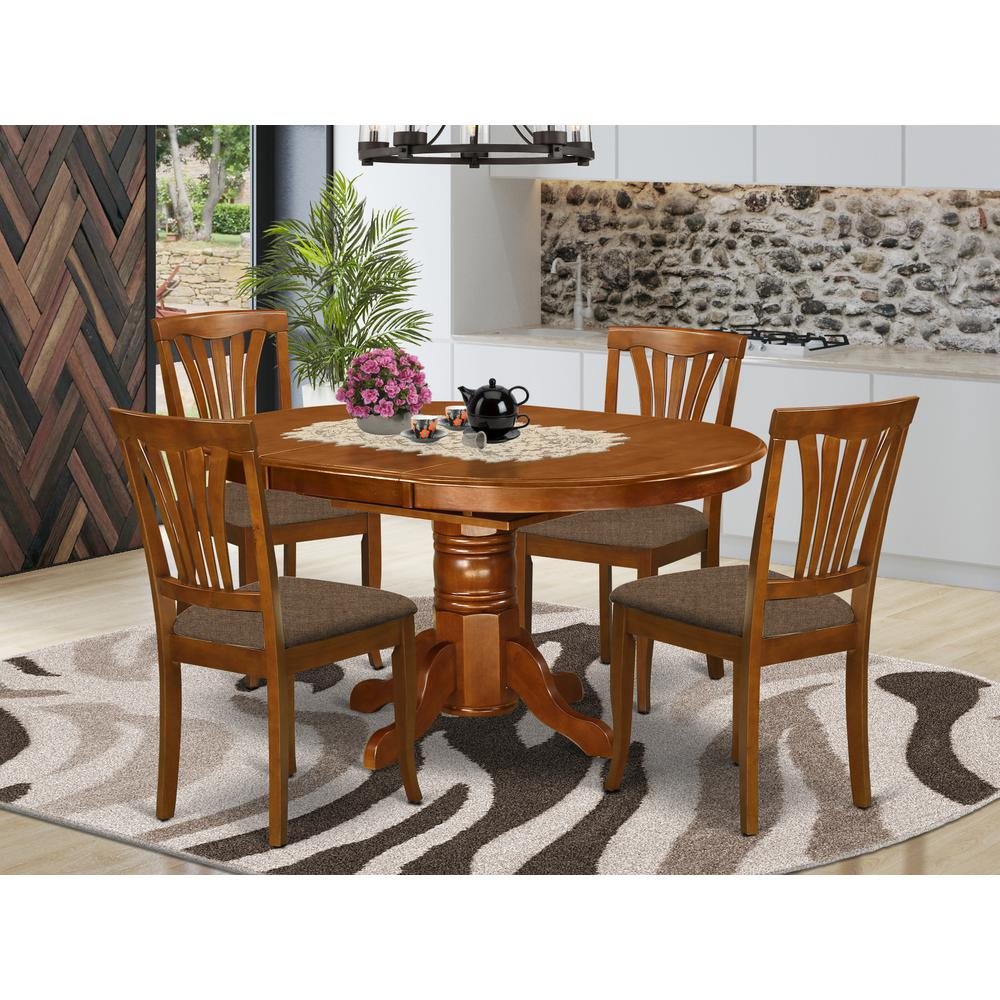 AVON5-SBR-C 5 Pc set Dinette Table featuring Leaf and 4 Fabric Dinette Chairs in Saddle Brown - Pozzby Home Solutions