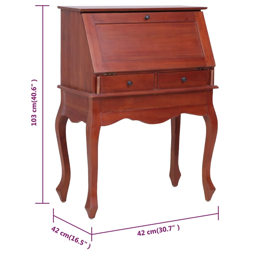 vidaXL Secretary Desk Brown 30.7"x16.5"x40.6" Solid Mahogany Wood - Pozzby Home Solutions