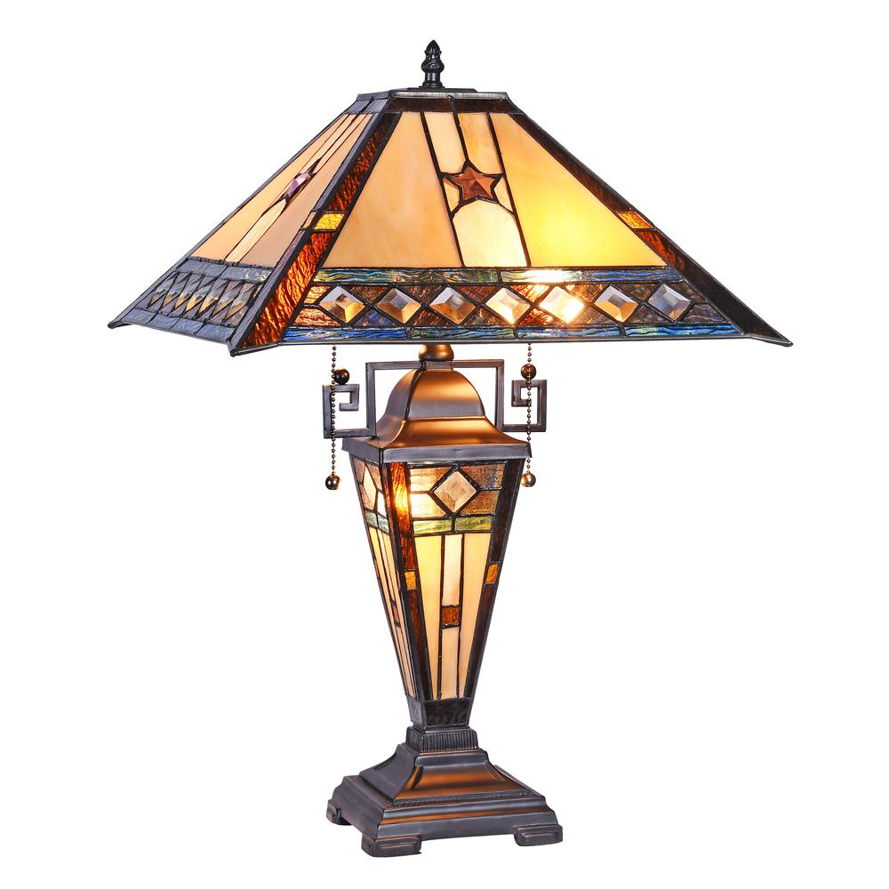 TRISTAN Tiffany-style 1 Light Double Lit Table Lamp 16" Wide - Pozzby Home Solutions