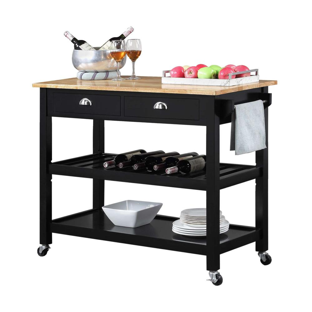 American Heritage 3 Tier Butcher Block Kitchen Cart with Drawers, Butcher Block/Black - Pozzby Home Solutions