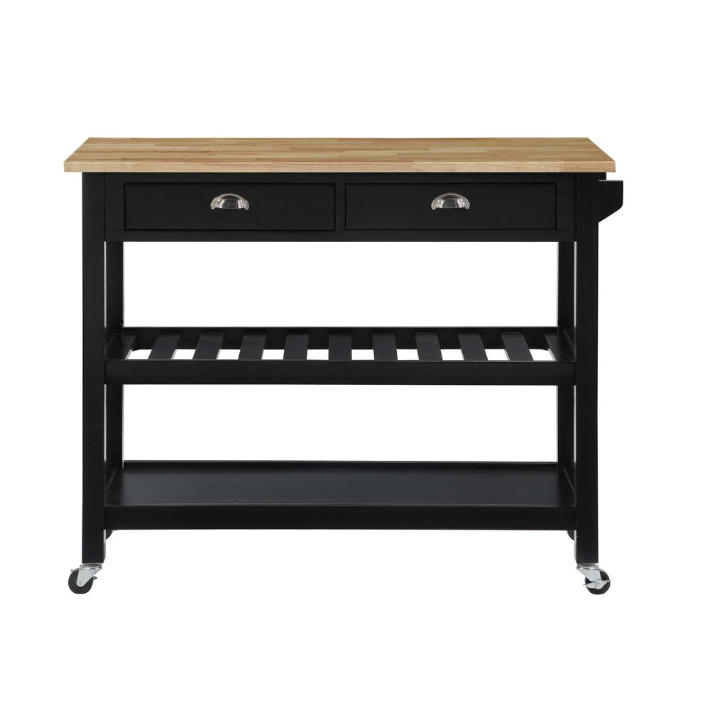 American Heritage 3 Tier Butcher Block Kitchen Cart with Drawers, Butcher Block/Black - Pozzby Home Solutions