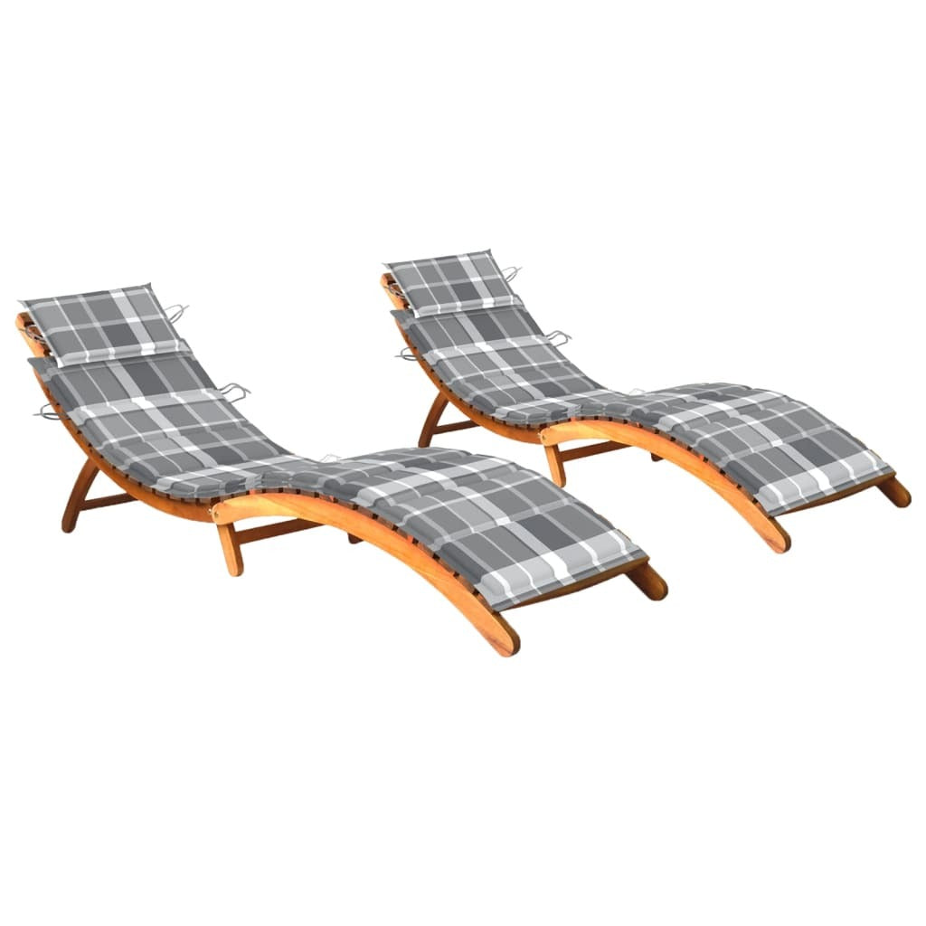 vidaXL Sun Loungers 2 pcs with Cushions Solid Acacia Wood - Pozzby Home Solutions