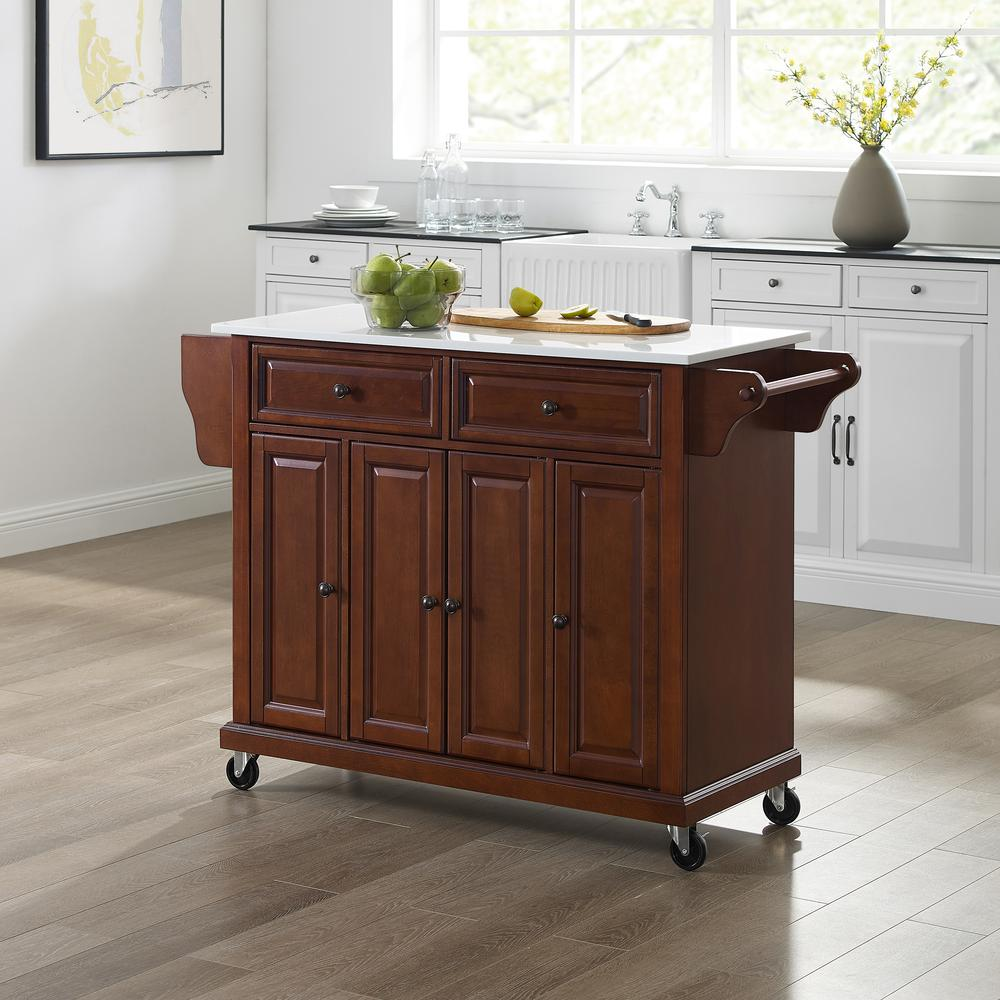 Full Size Stone Top Kitchen Cart Mahogany/White - Pozzby Home Solutions