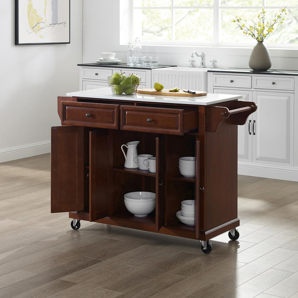 Full Size Stone Top Kitchen Cart Mahogany/White - Pozzby Home Solutions