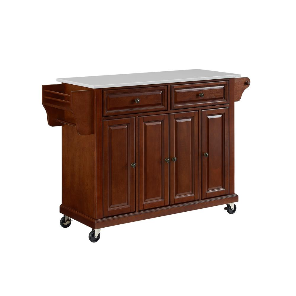 Full Size Stone Top Kitchen Cart Mahogany/White - Pozzby Home Solutions