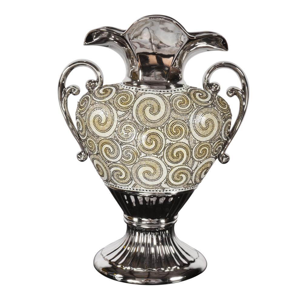 Silver Black Crystal Handle Vase - Pozzby Home Solutions