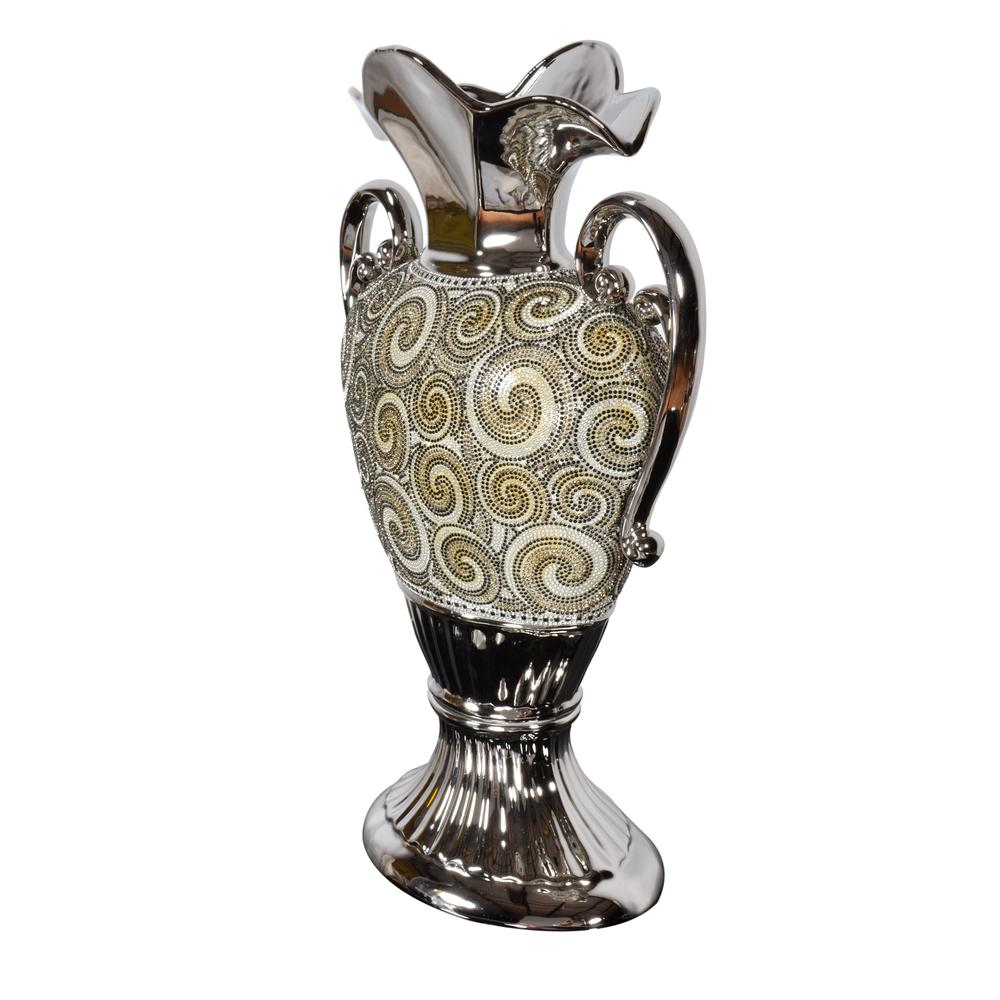 Silver Black Crystal Handle Vase - Pozzby Home Solutions