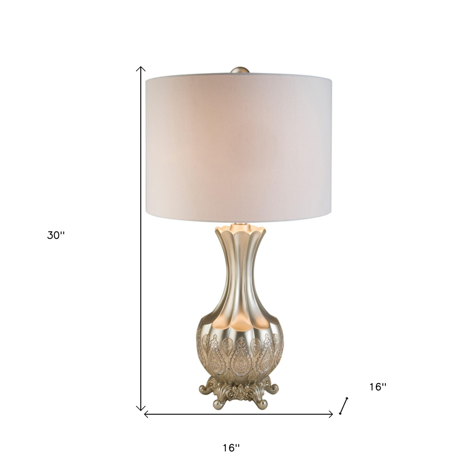 "Elegant Silver Table Lamp With White Linen Lamp Shade" - Pozzby Home Solutions