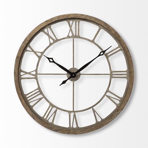 32" Circle Brown Metal Skeleton Wall Clock - Pozzby Home Solutions