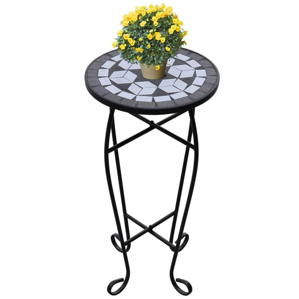 vidaXL Mosaic Side Table Plant Table Black White - Pozzby Home Solutions