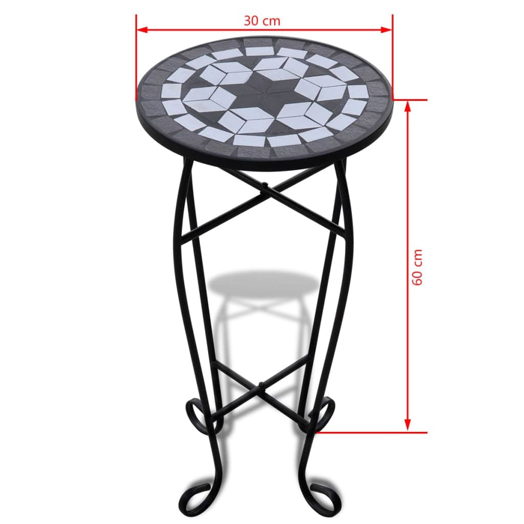 vidaXL Mosaic Side Table Plant Table Black White - Pozzby Home Solutions