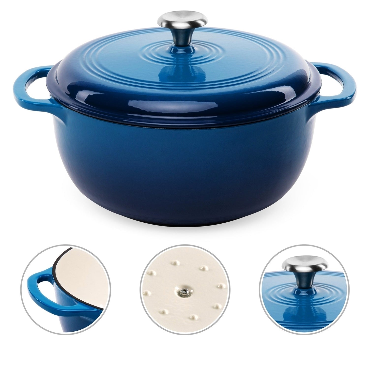 6 Quart Large Blue Enamel Cast-Iron Dutch Oven Kitchen Cookware - Pozzby Home Solutions