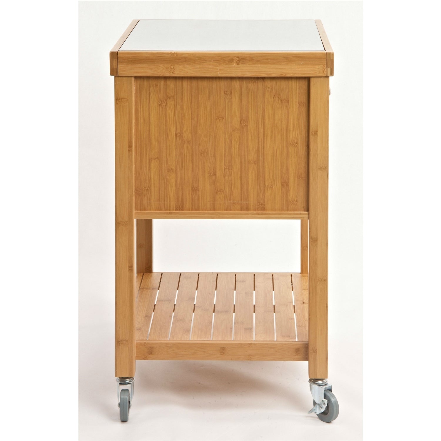 Stainless Steel Top Bamboo Wood Kitchen Cart with Casters - Pozzby Home Solutions