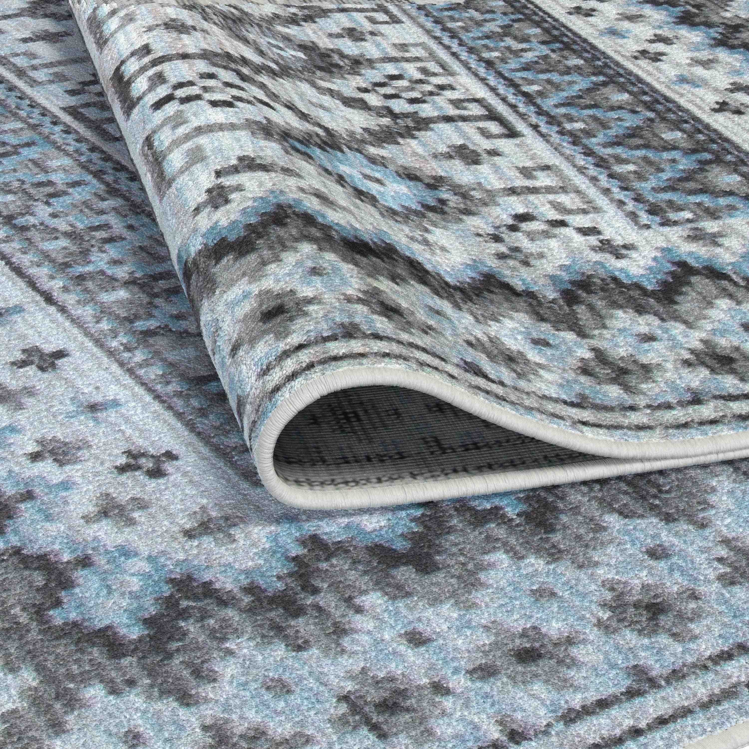 Fallon Blue/Charcoal/Grey/Ivory Area Rug 8x10 - Pozzby Home Solutions