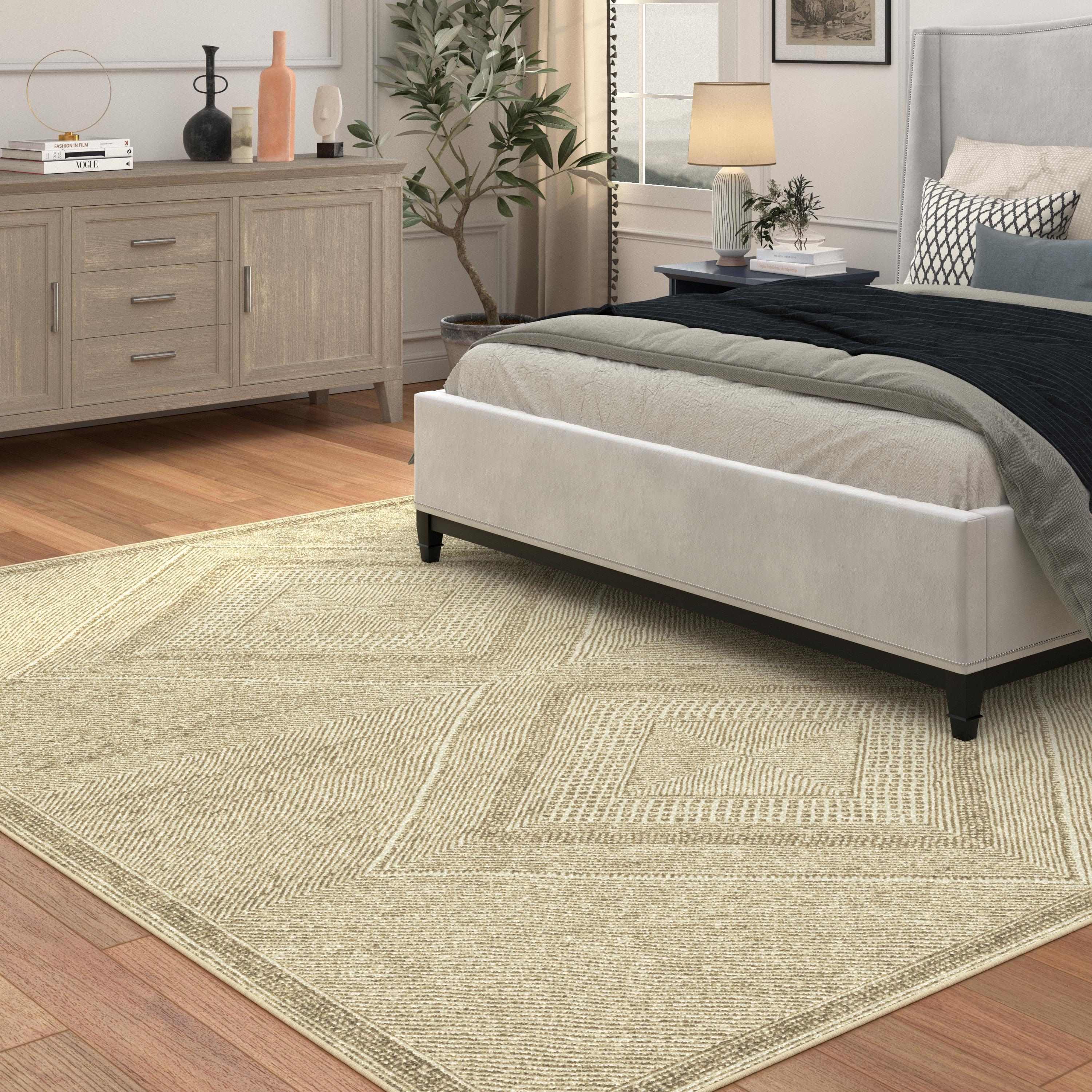 Benzara Beige and White Viscose Area Rug 5x8 - Pozzby Home Solutions