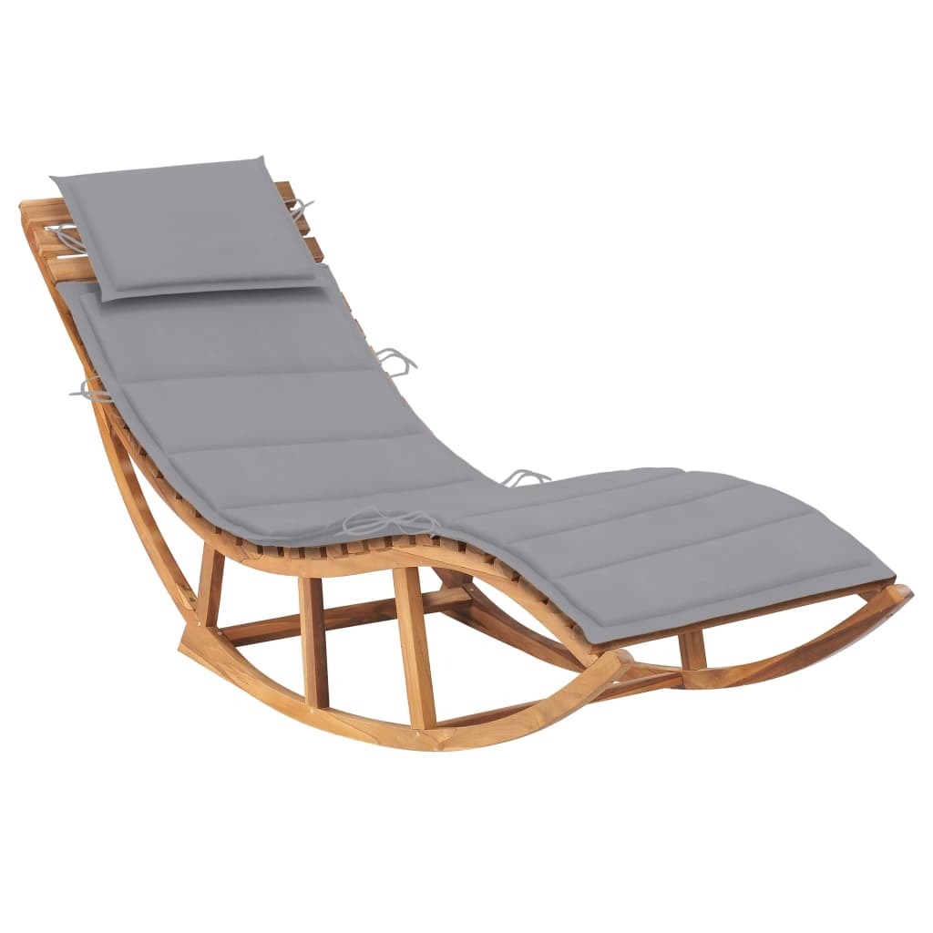 Rocking Sun Lounger with Cushion Solid Teak Wood - Pozzby Home Solutions