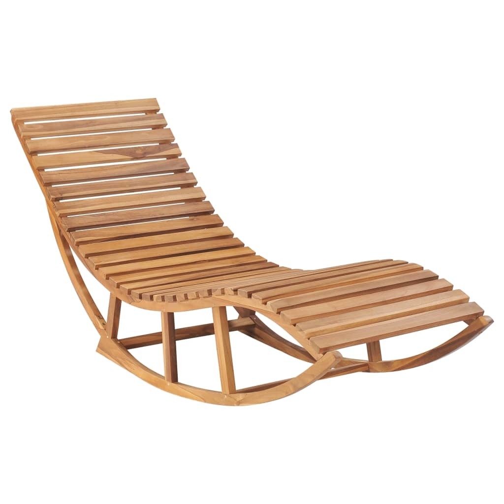 Rocking Sun Lounger with Cushion Solid Teak Wood - Pozzby Home Solutions