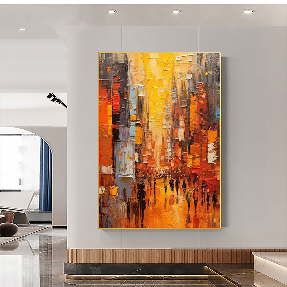 Hand Painted Oil Painting Original Cityscape Oil Painting on Canvas Abstract Urban Scenery Painting Living room Wall Decor Sunset Art Decor Large Modern Wall Art - Pozzby Home Solutions