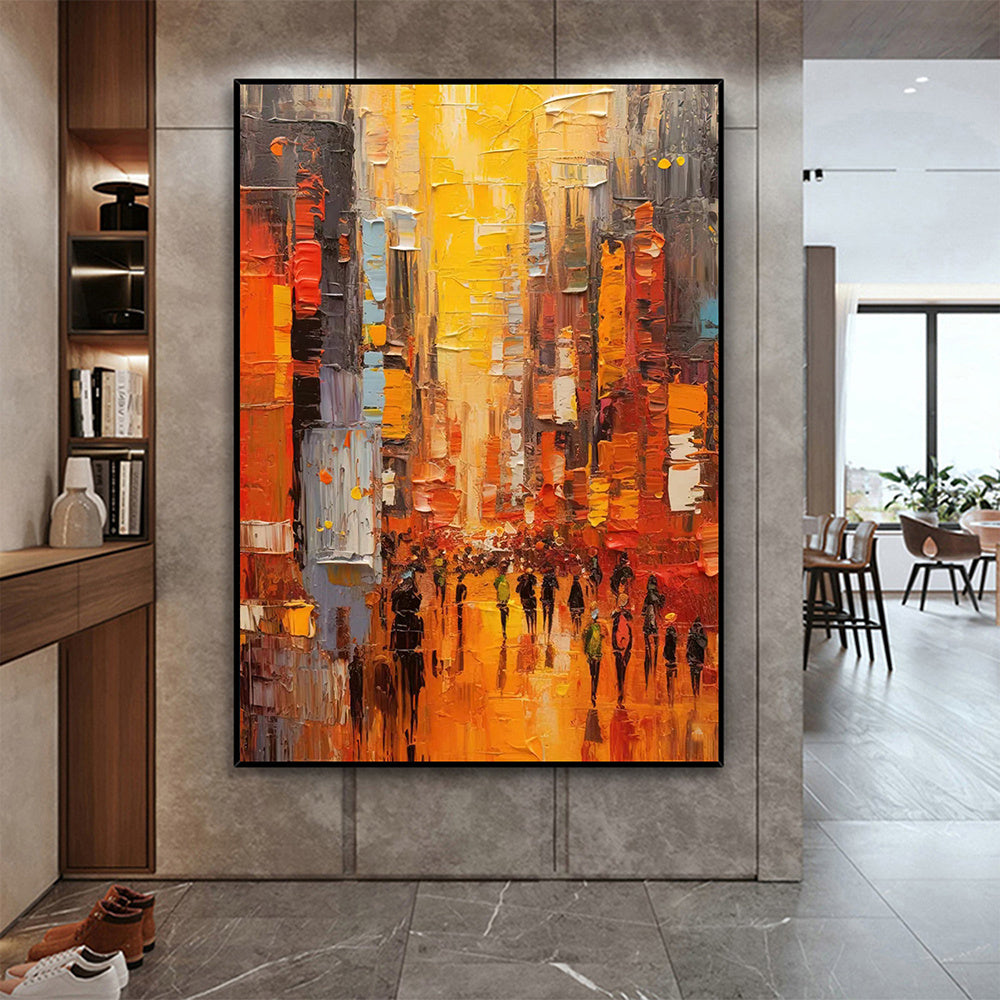 Hand Painted Oil Painting Original Cityscape Oil Painting on Canvas Abstract Urban Scenery Painting Living room Wall Decor Sunset Art Decor Large Modern Wall Art - Pozzby Home Solutions