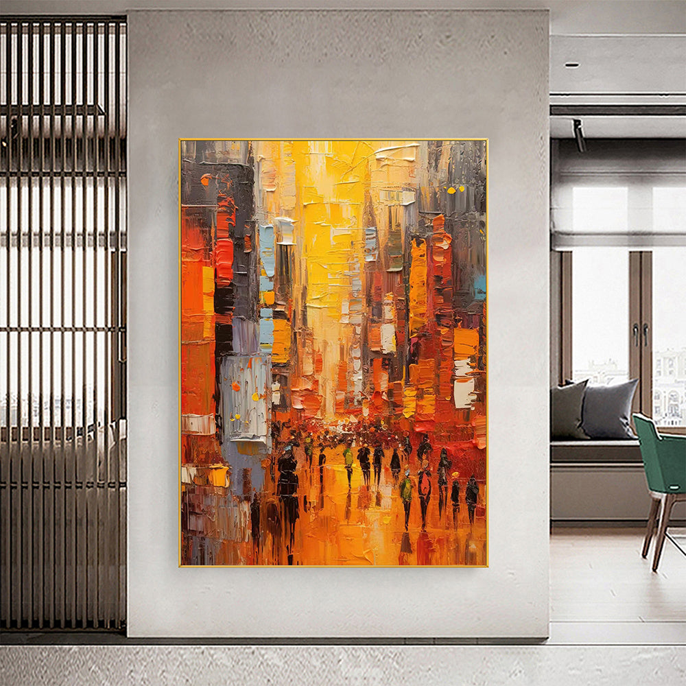 Hand Painted Oil Painting Original Cityscape Oil Painting on Canvas Abstract Urban Scenery Painting Living room Wall Decor Sunset Art Decor Large Modern Wall Art - Pozzby Home Solutions