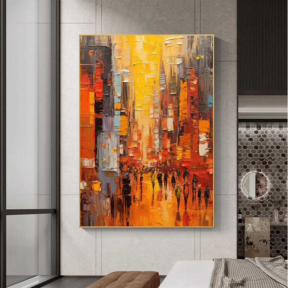 Hand Painted Oil Painting Original Cityscape Oil Painting on Canvas Abstract Urban Scenery Painting Living room Wall Decor Sunset Art Decor Large Modern Wall Art - Pozzby Home Solutions