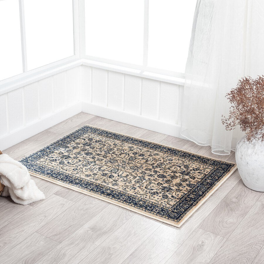 Stylish Classic Pattern Design Traditional Floral Filigree Bordered Area Rug - Pozzby Home Solutions