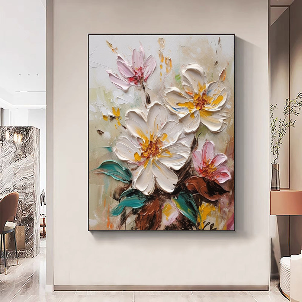 Hand Painted Oil Painting-Abstract Blooming Flower Oil Painting - Pozzby Home Solutions