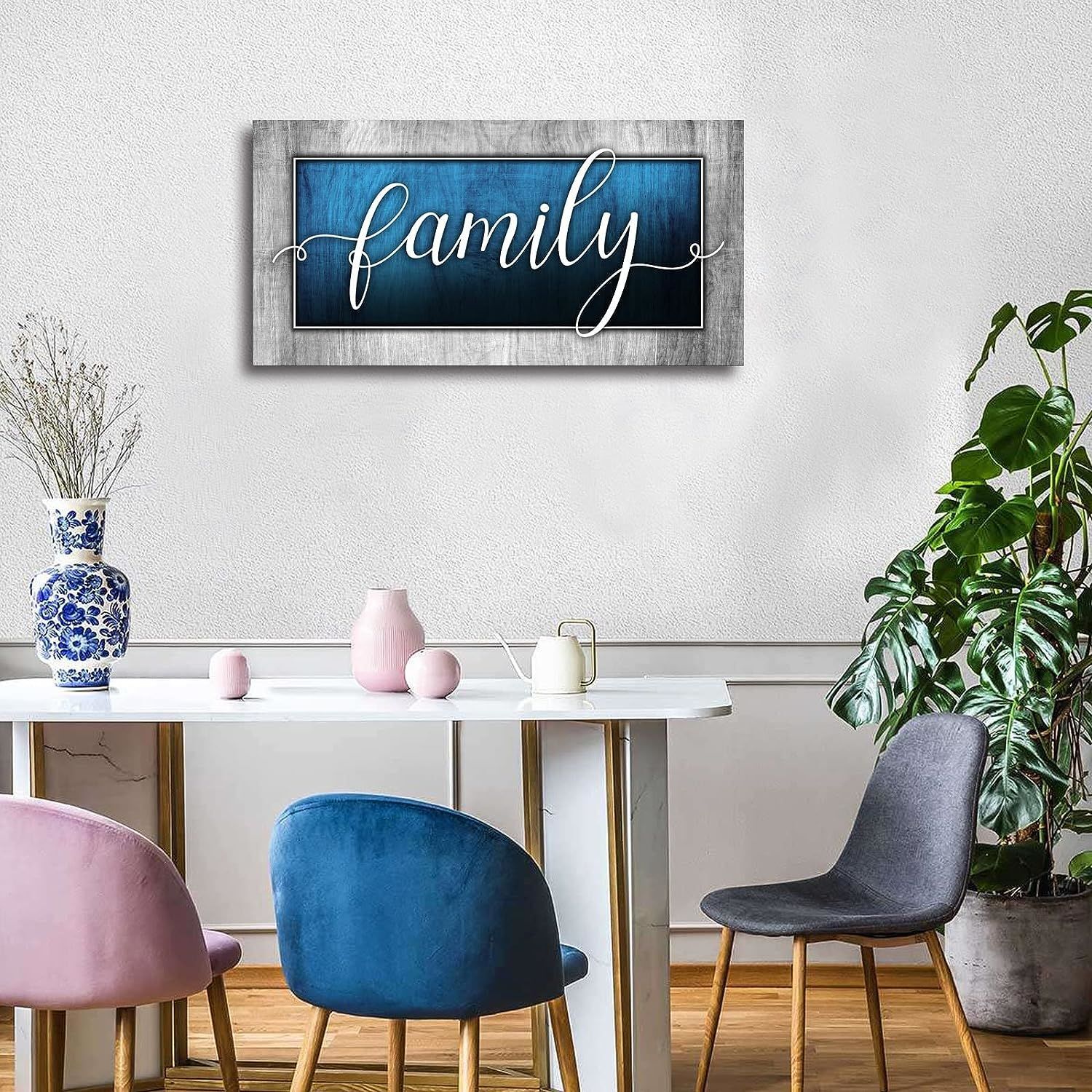 Family Canvas Wall Art-Navy Blue Family Wall Decor-Family Word Sign Canvas Prints Picture Painting Modern Artwork for Bedroom Living Room Home Decoration - Pozzby Home Solutions