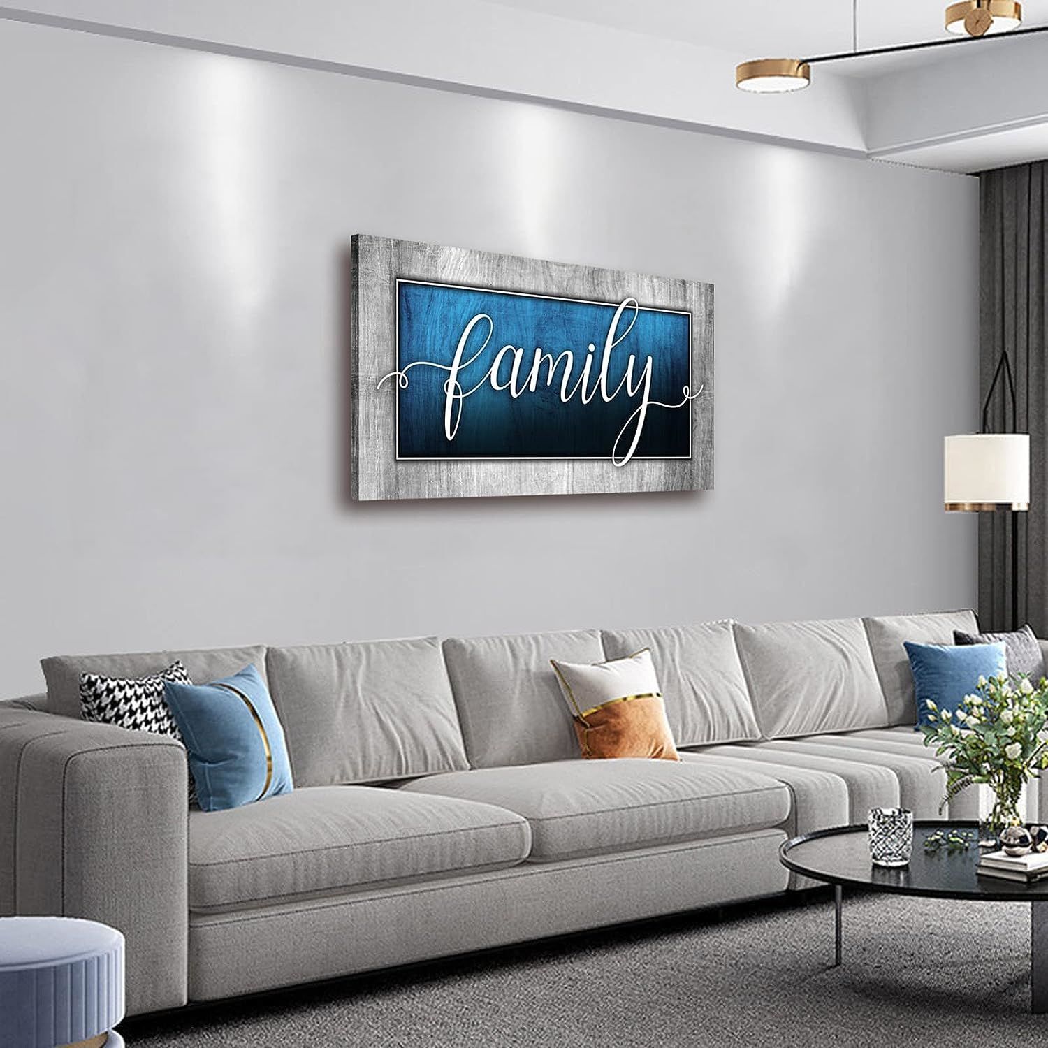 Family Canvas Wall Art-Navy Blue Family Wall Decor-Family Word Sign Canvas Prints Picture Painting Modern Artwork for Bedroom Living Room Home Decoration - Pozzby Home Solutions