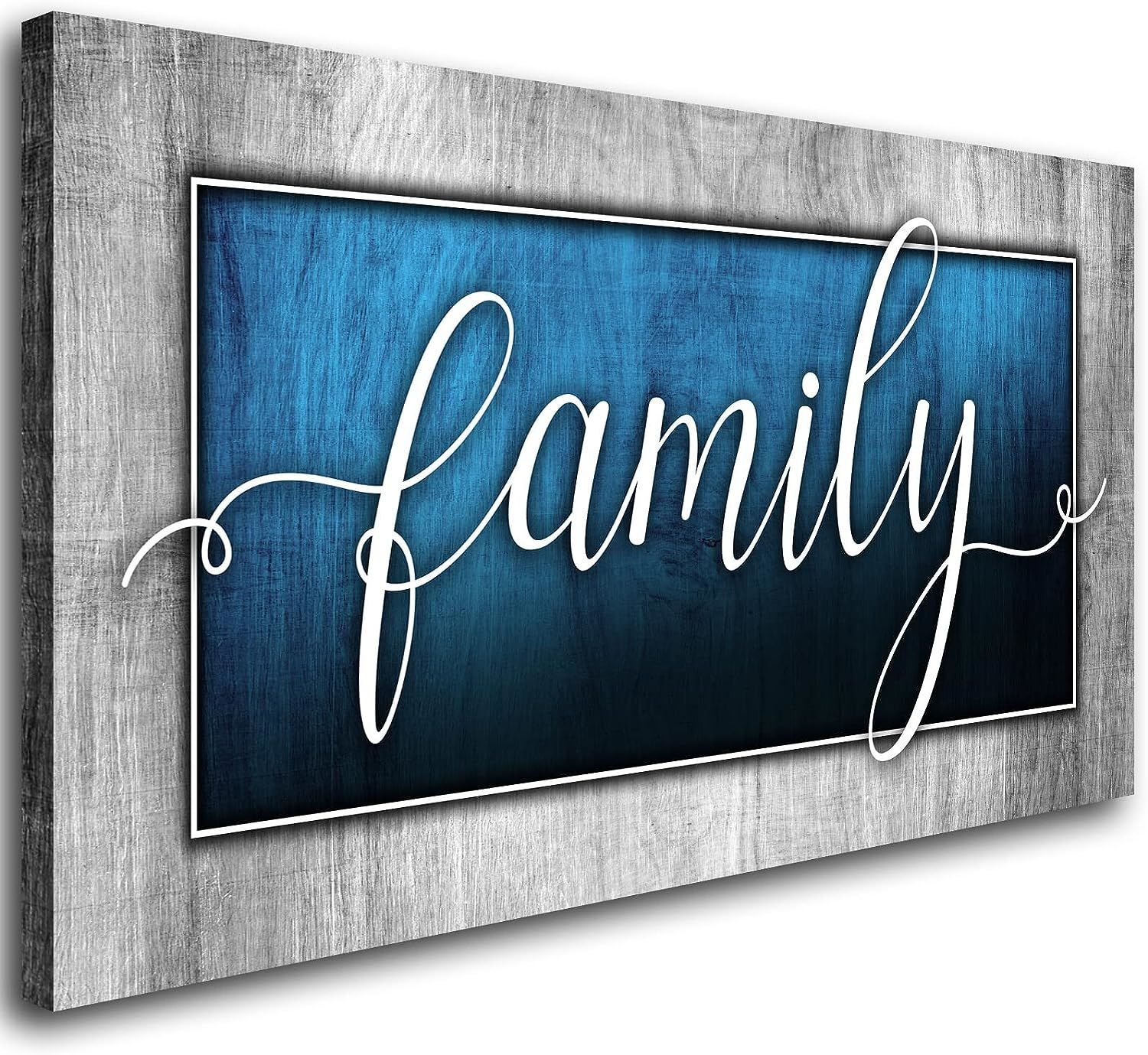 Family Canvas Wall Art-Navy Blue Family Wall Decor-Family Word Sign Canvas Prints Picture Painting Modern Artwork for Bedroom Living Room Home Decoration - Pozzby Home Solutions