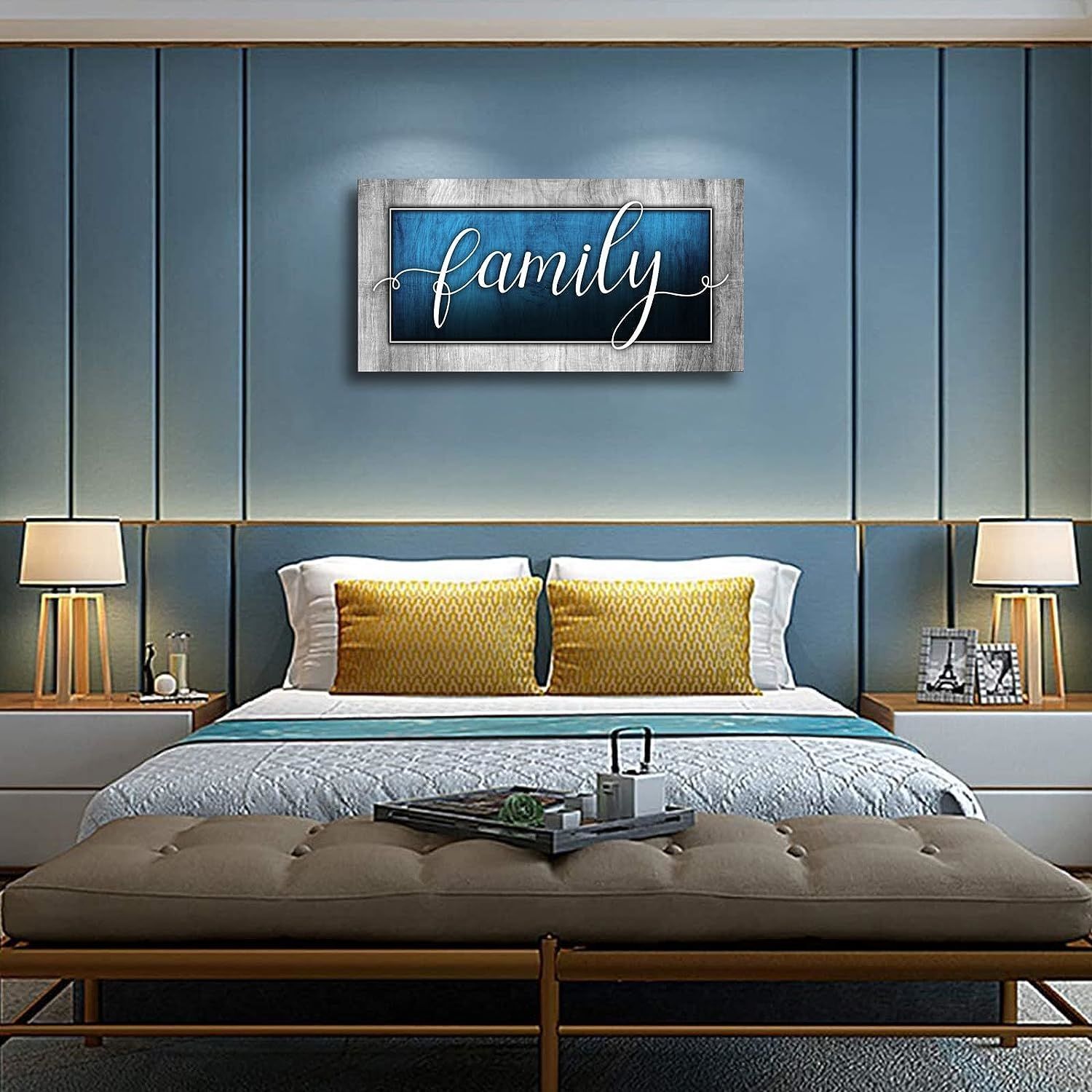 Family Canvas Wall Art-Navy Blue Family Wall Decor-Family Word Sign Canvas Prints Picture Painting Modern Artwork for Bedroom Living Room Home Decoration - Pozzby Home Solutions