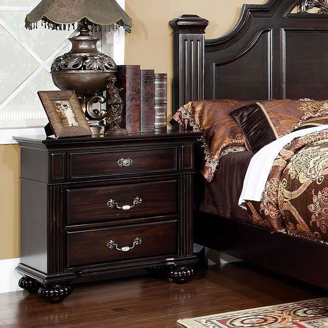 1pc Nightstand Traditional Dark Walnut Solid wood 3-Drawers - Pozzby Home Solutions