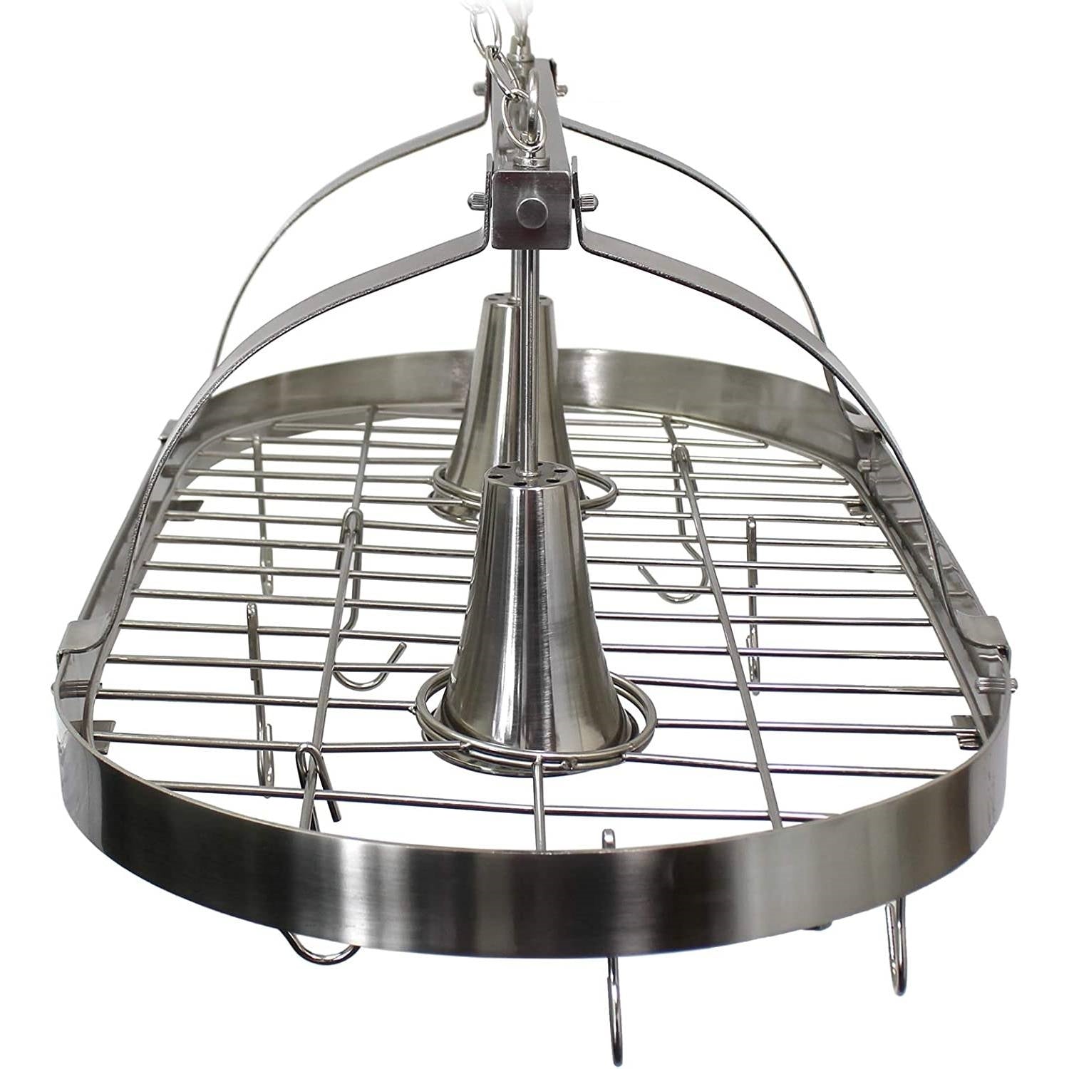 Rustic 2-Light 10 Hook Ceiling Mounted Hanging Pot Rack in Brushed Nickle - Pozzby Home Solutions